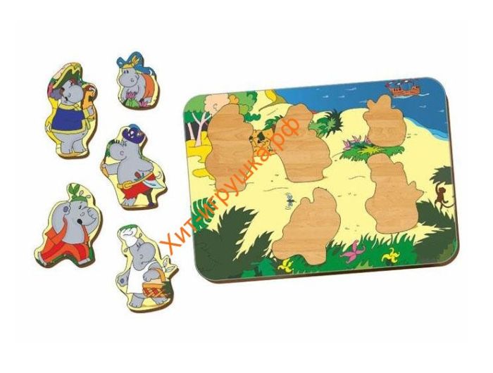 Wooden insert "Hippo Pirates on the Island" 011801, 011801