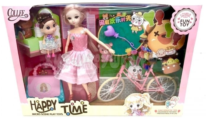 Doll with a bicycle and accessories Happy time in assortment 2027-5, 2027-5